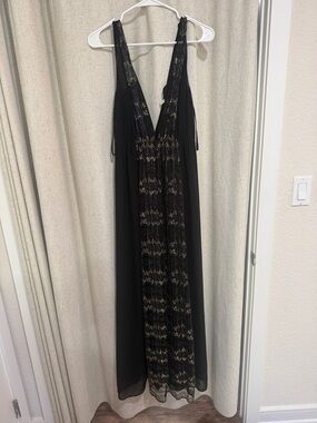 BCBGeneration Black Maxi Dress with Gold Sequin Trim